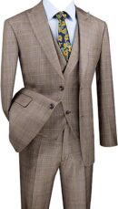 Men Fashion Dress Suit Modern Fit Glen Plaid Windowpane 3 Piece with Vest