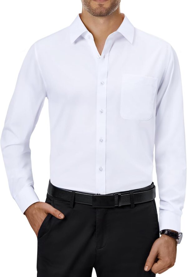 Mens Dress Shirts 4-Way Stretch Long Sleeve Collared Casual Solid Wedding Dating Button Down Shirt