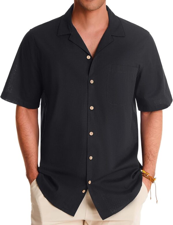 Linen Shirts Short  Button Down Shirts Cotton Summer Beach Cuban Shirts Vacation Hawaiian Shirts