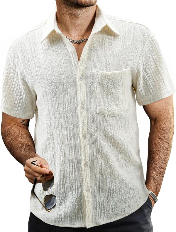 Men's Summer Striped Shirts Button Down Short  Vintage Beach Hawaiian Shirts with Pocket
