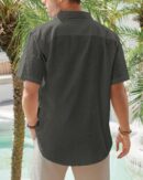 Men's Cotton Linen Short  Shirts Casual Lightweight Button Down Shirts Vacation Beach Summer Tops with Pocket