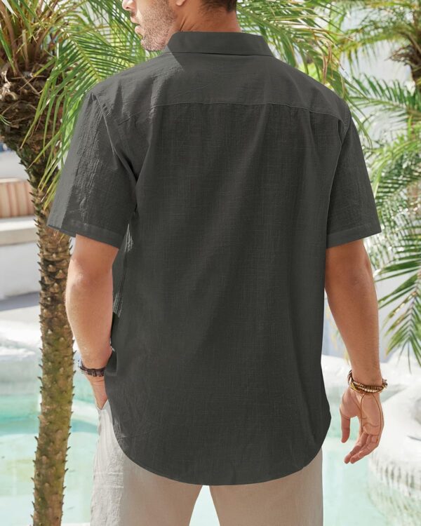 Men's Cotton Linen Short  Shirts Casual Lightweight Button Down Shirts Vacation Beach Summer Tops with Pocket - Image 2