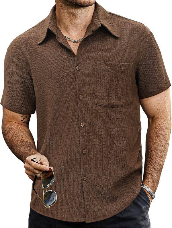 Men's Summer Striped Shirts Button Down Short  Vintage Beach Hawaiian Shirts with Pocket